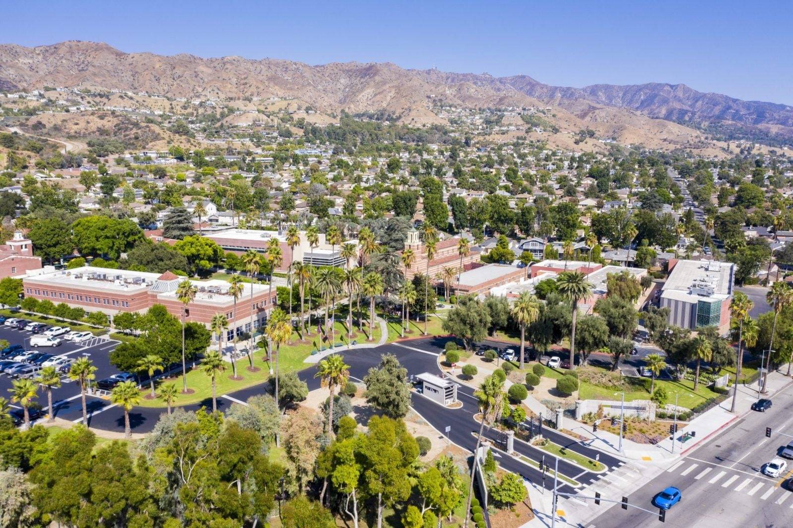 a aerial view of a town