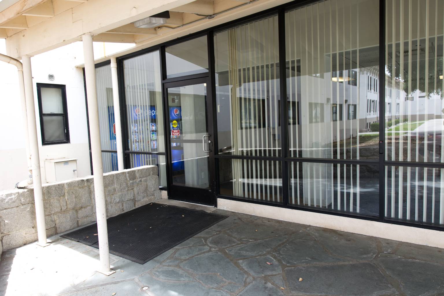 a glass door of a building