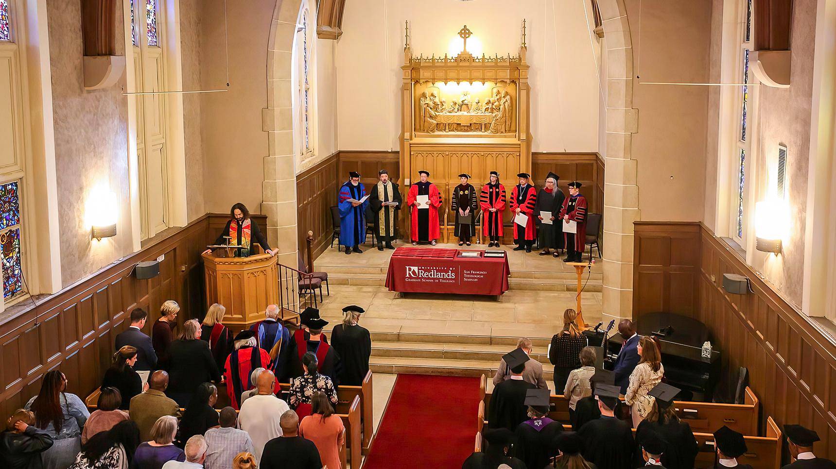 a group of people in a church