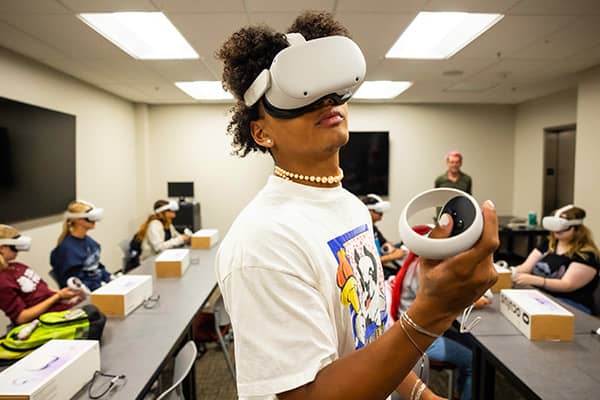 a person wearing a virtual reality headset