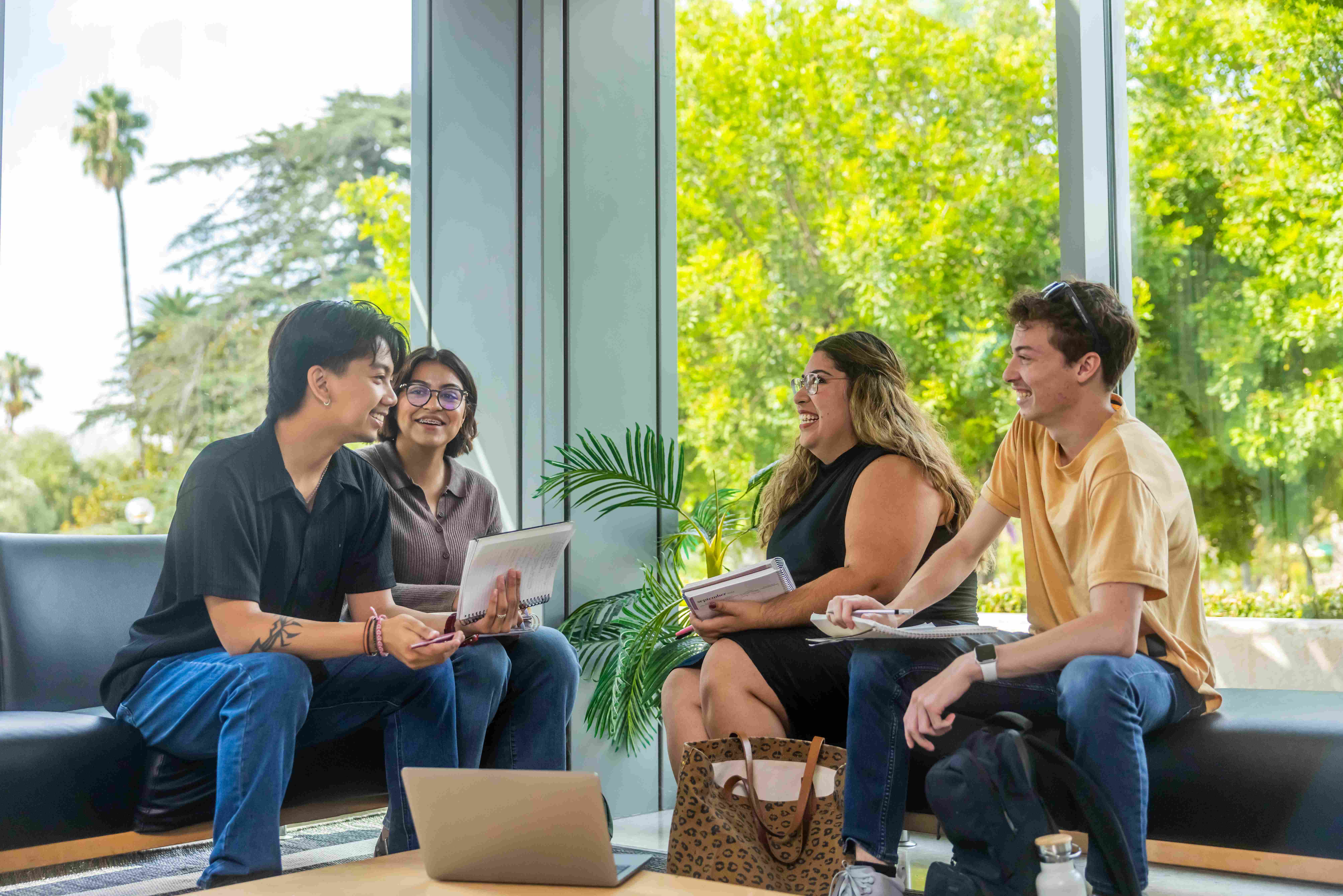 a group of people sitting in a room