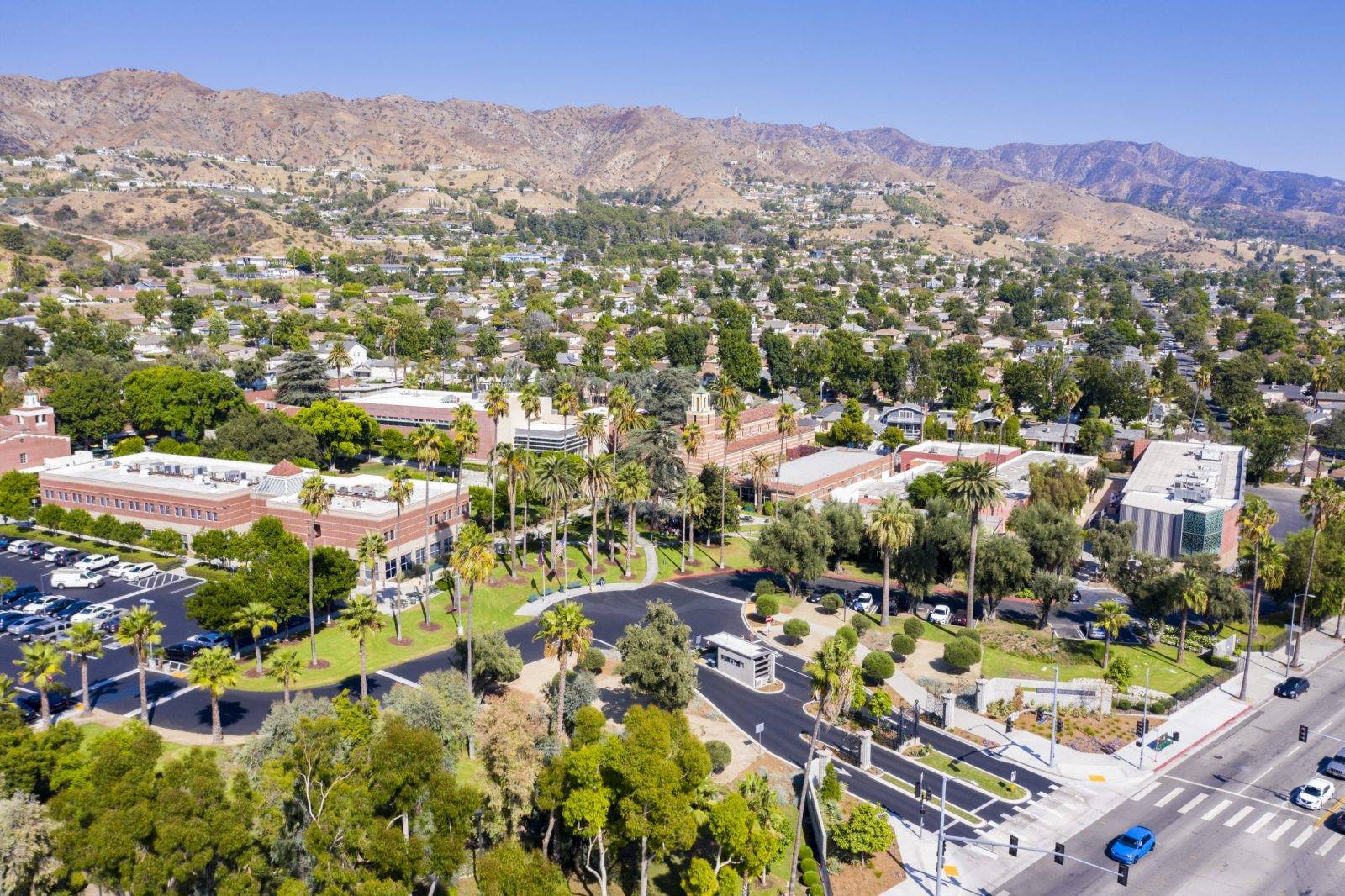 a aerial view of a town