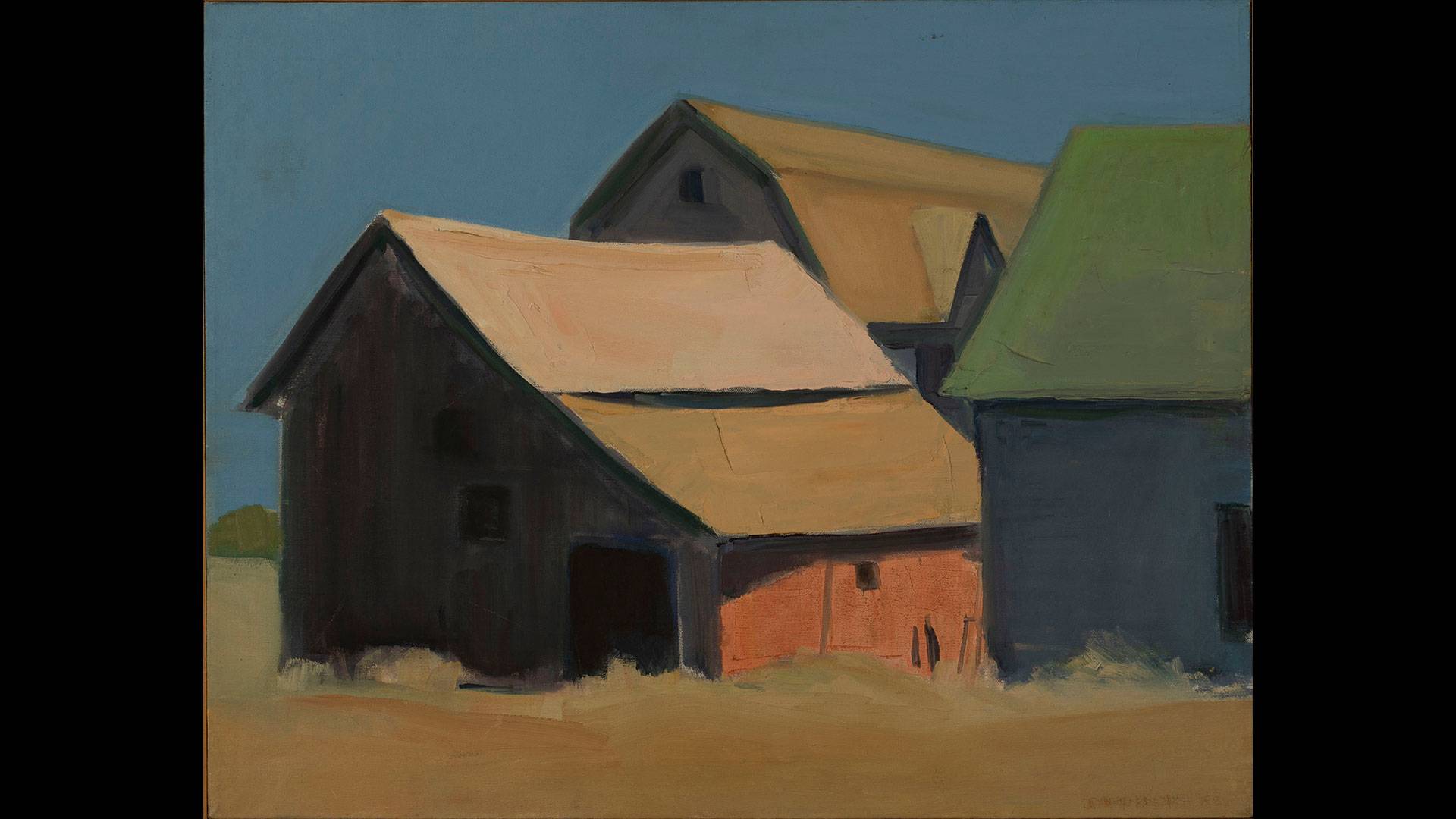 a painting of a group of buildings