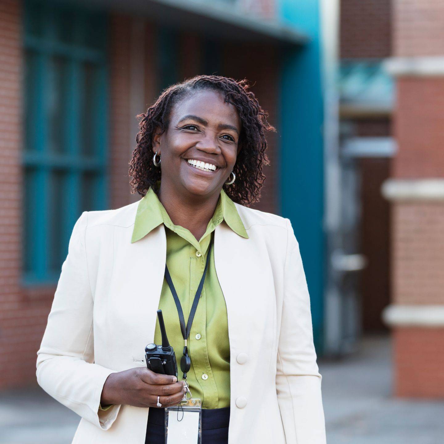 a person smiling at camera
