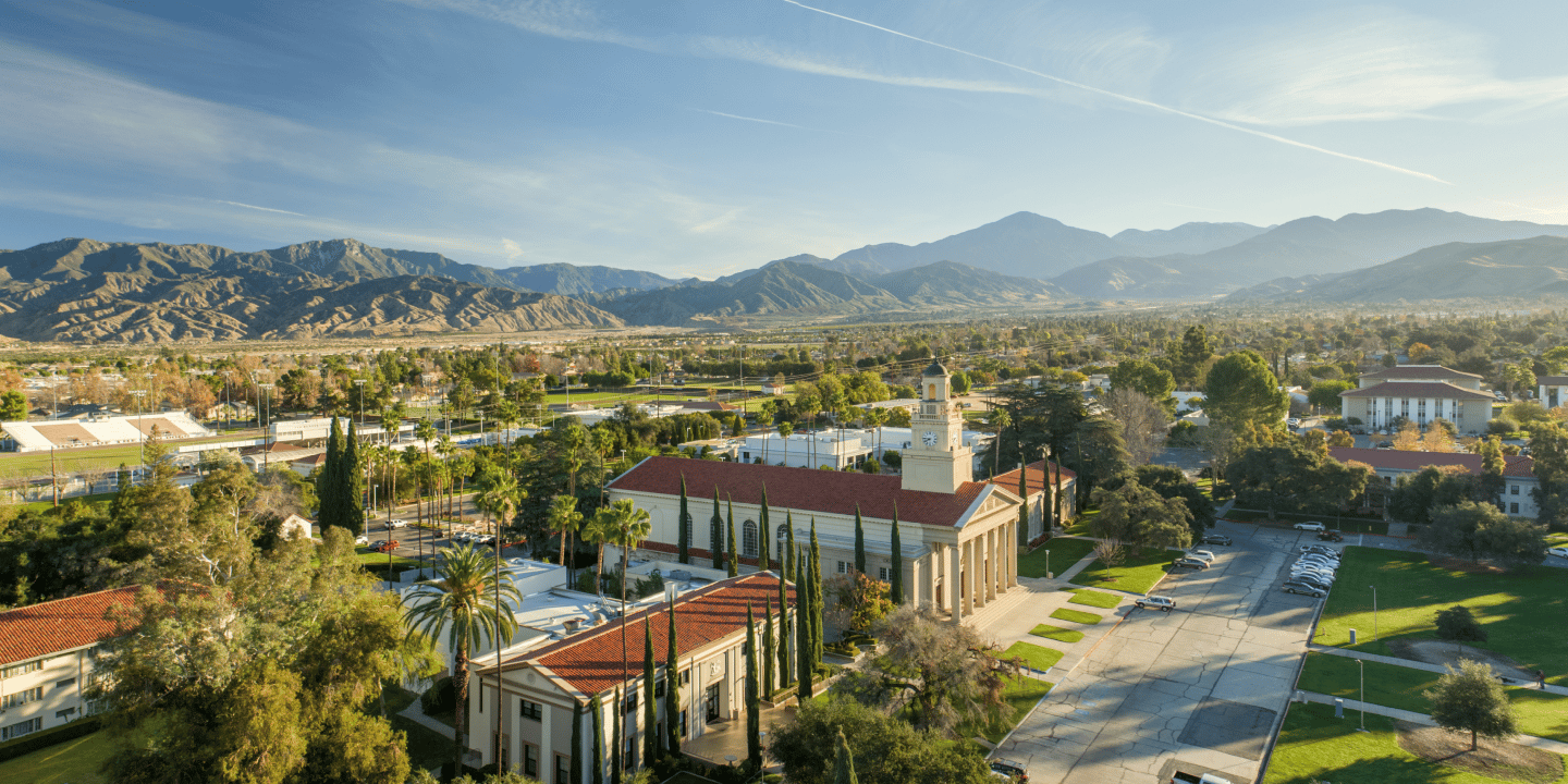 Aerial shot of University of Redlands main campus