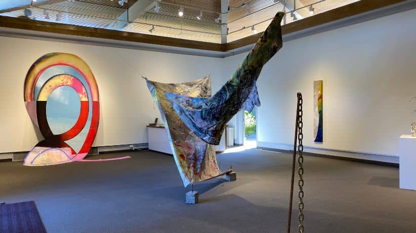 a room with art pieces in it