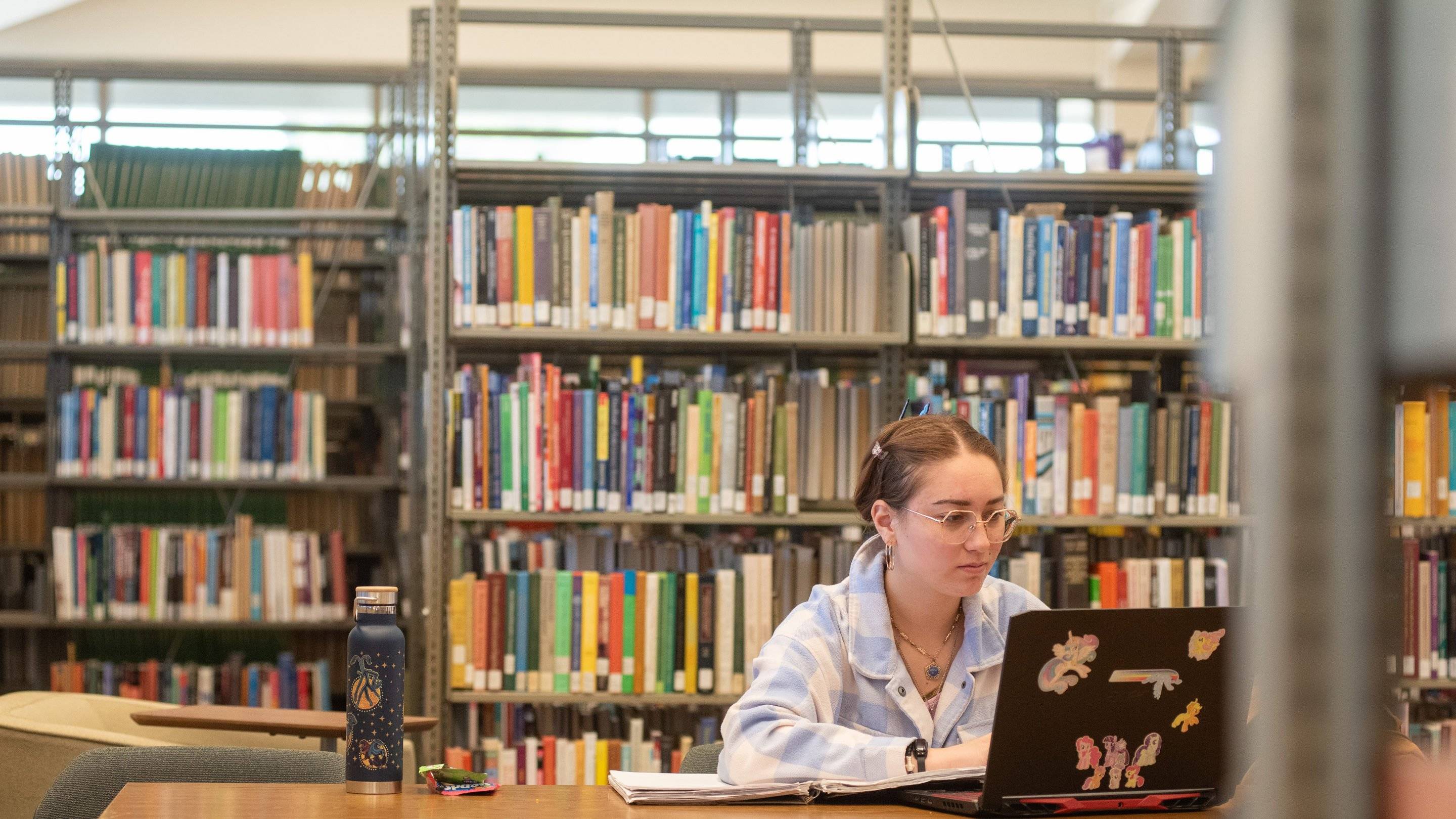 a person sitting at a desk in front of a laptop