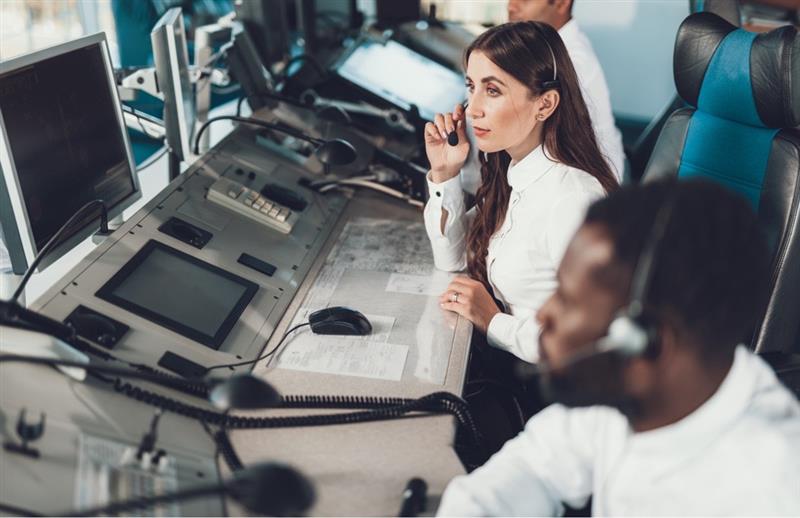 Workers at a dispatch center.