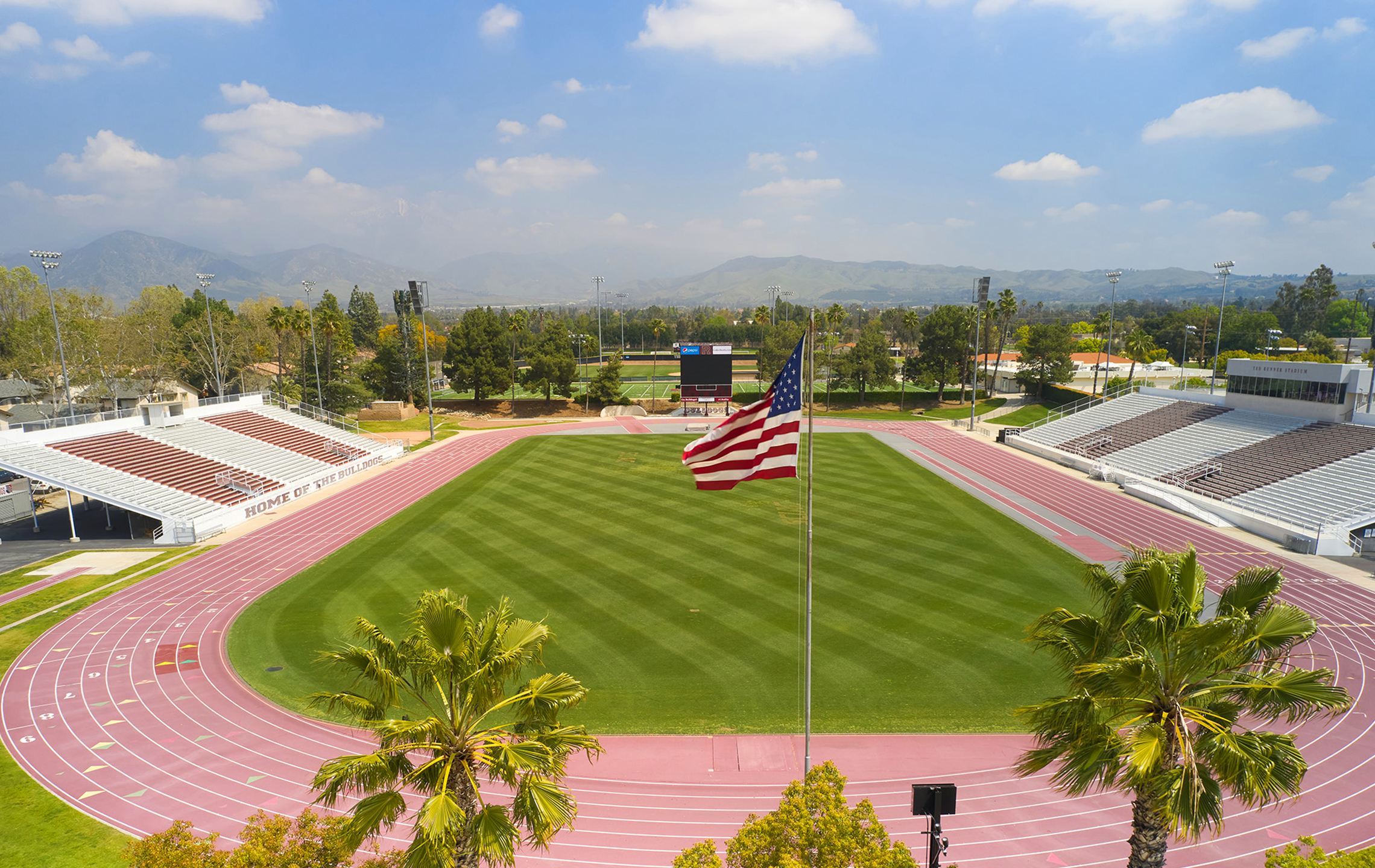 a sports field with a flag on it