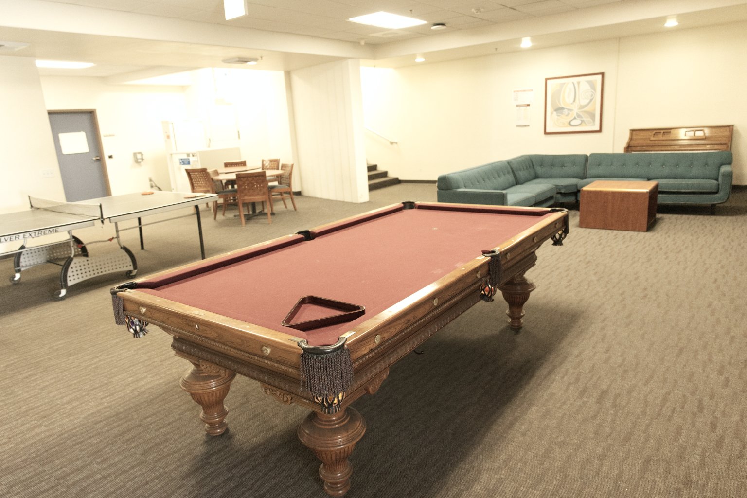 a pool table in a room