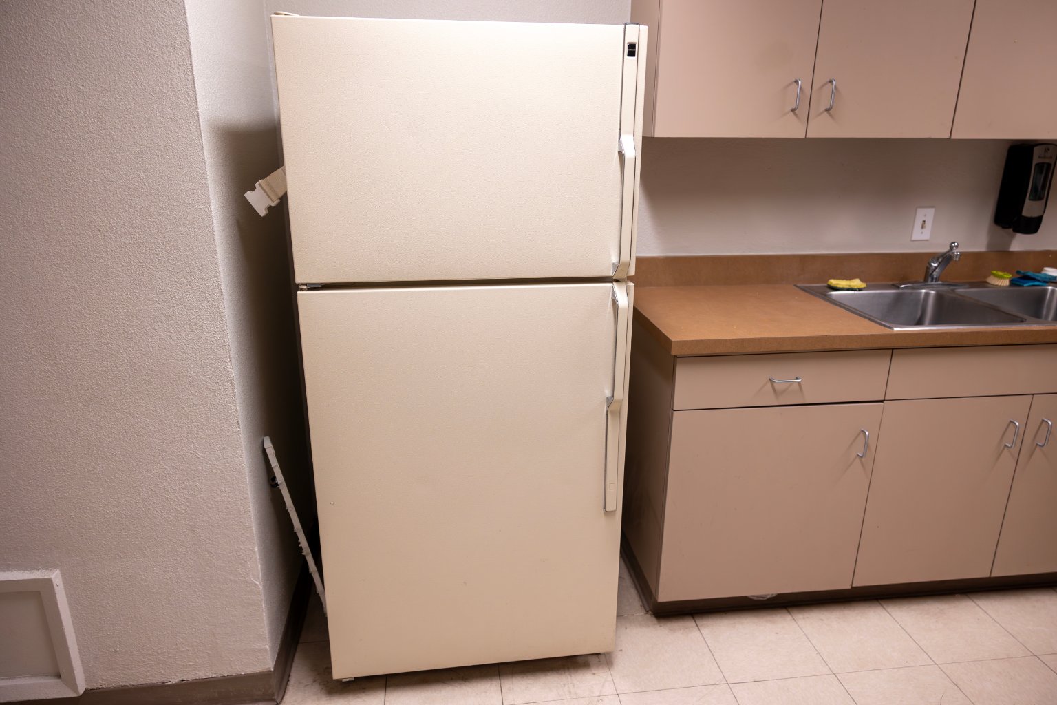 a white refrigerator in a kitchen