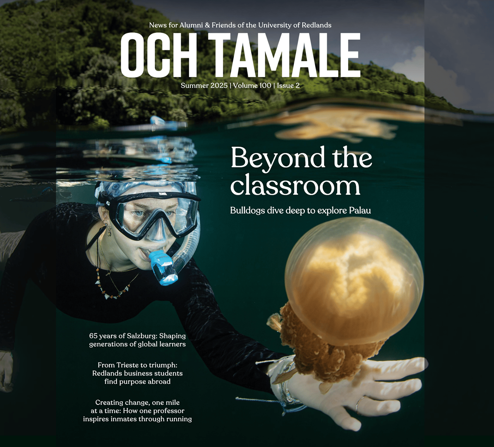 a magazine cover with a woman swimming underwater with a jellyfish