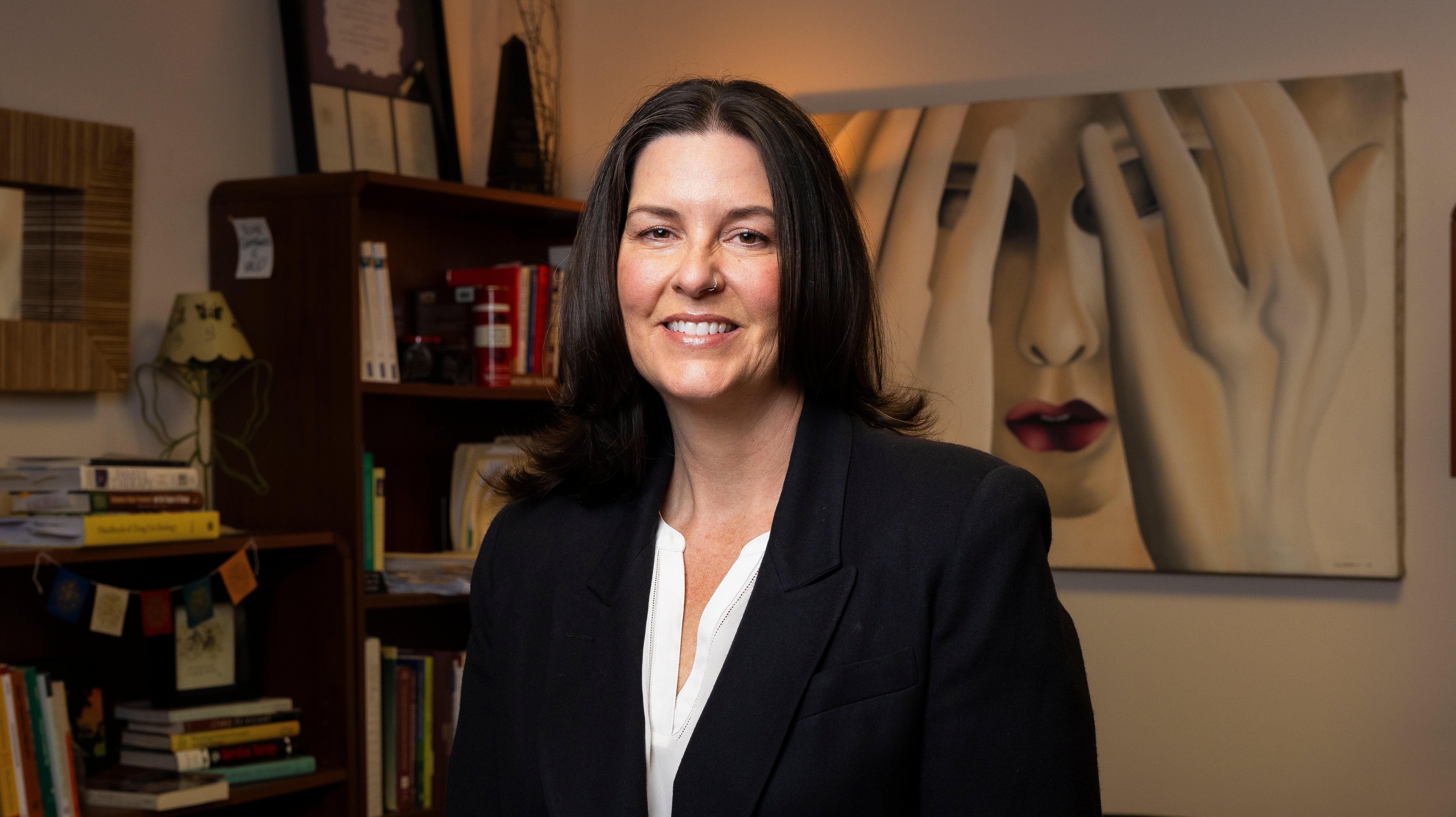 a woman smiling at camera