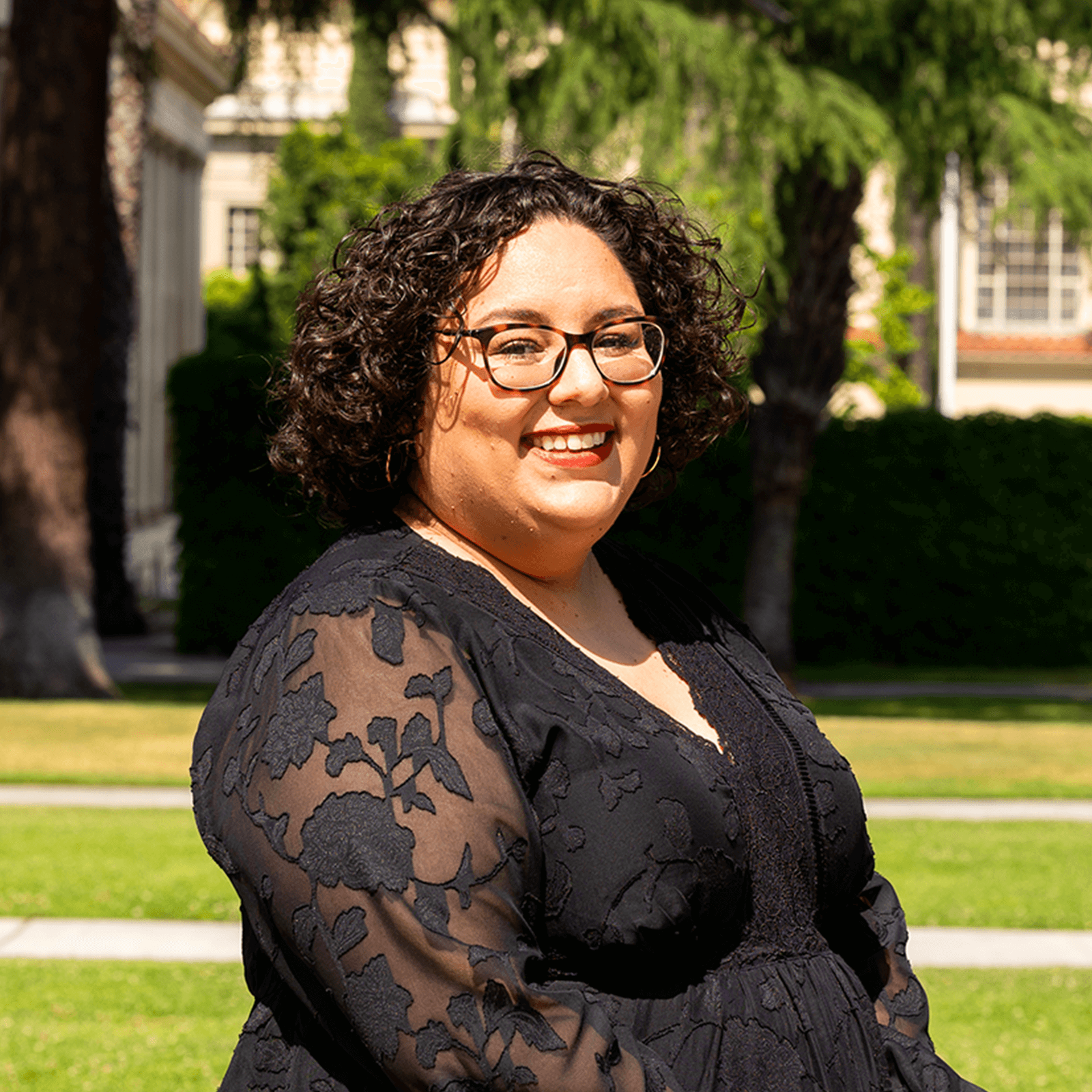 a woman in a black dress