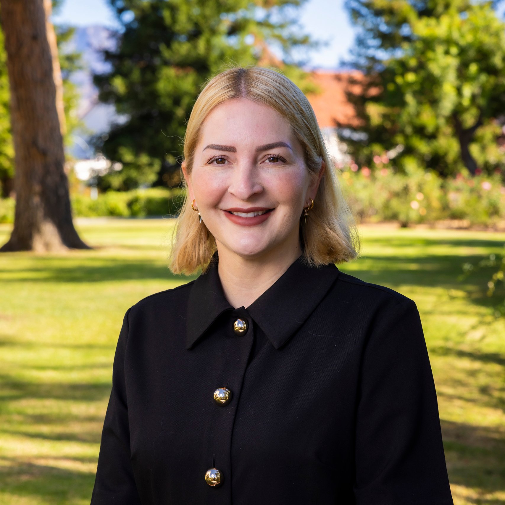 a woman smiling at camera
