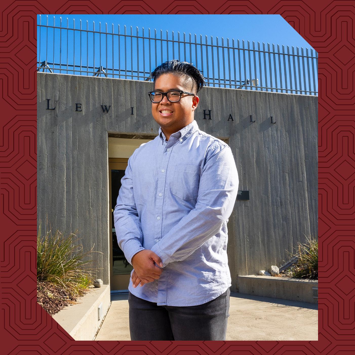 a man standing in front of a building