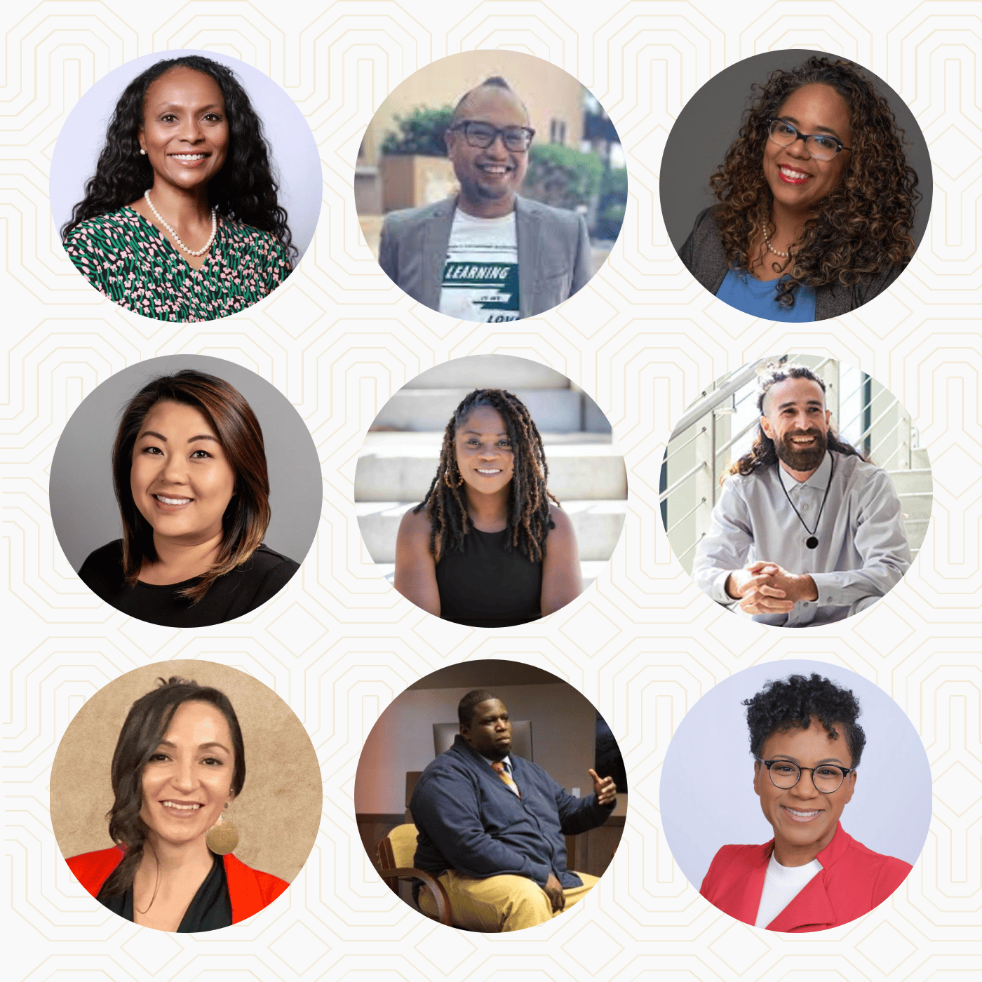 a collage of people in circles