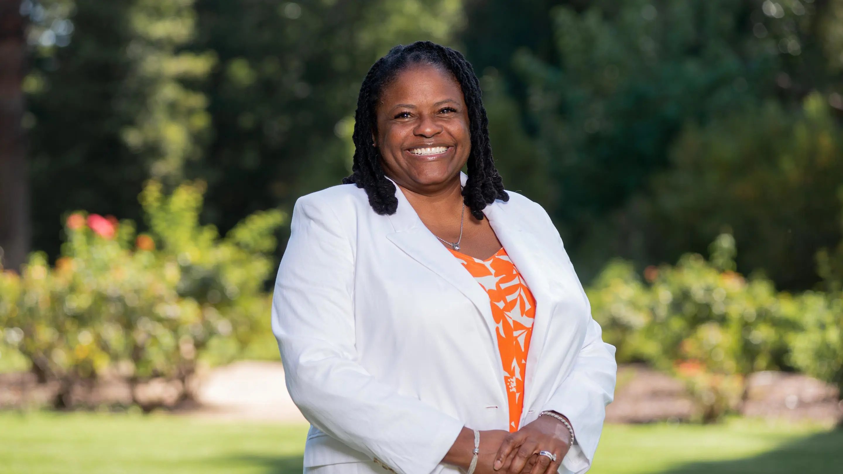 a woman smiling at camera