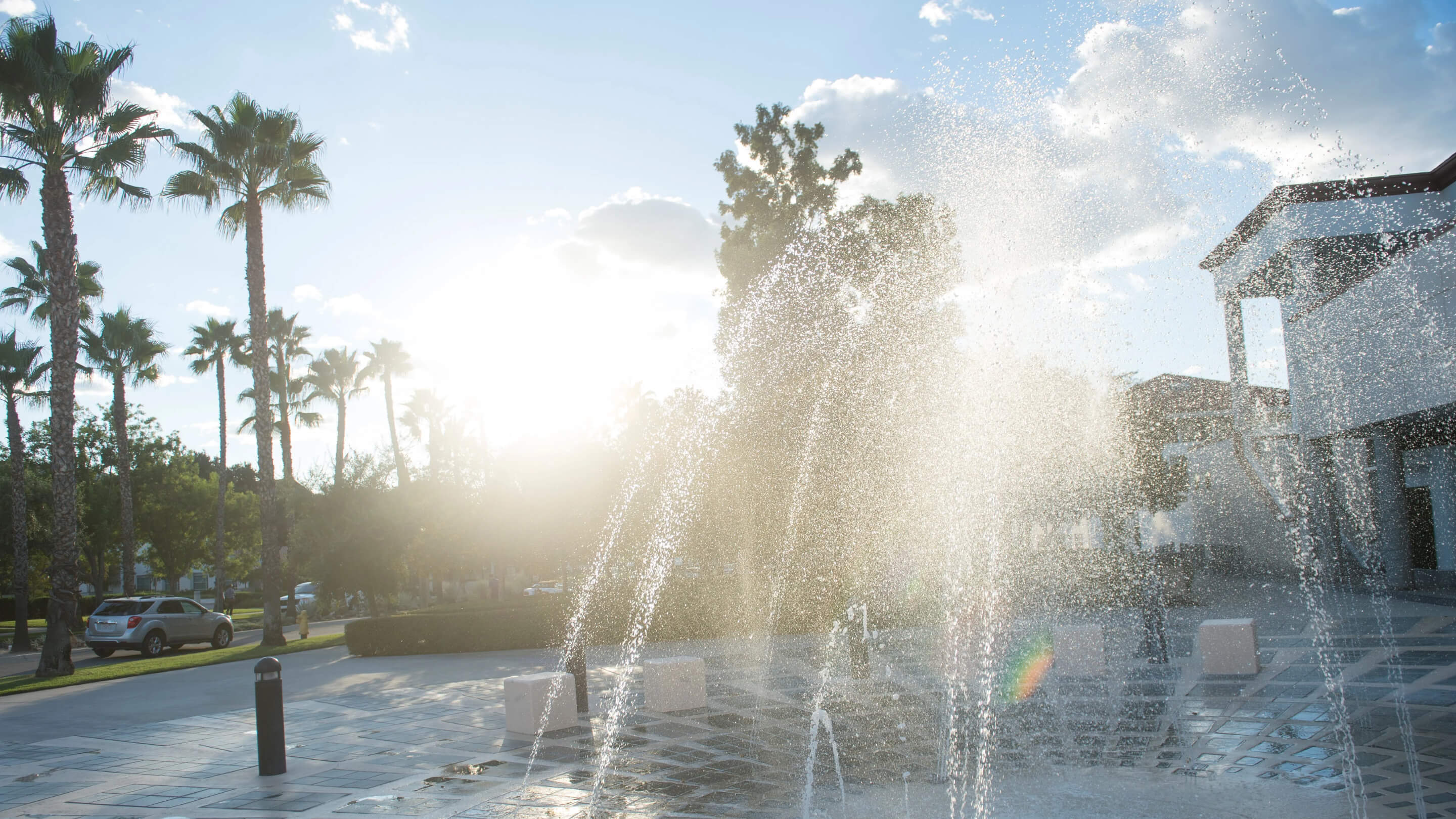 a water fountain in a park