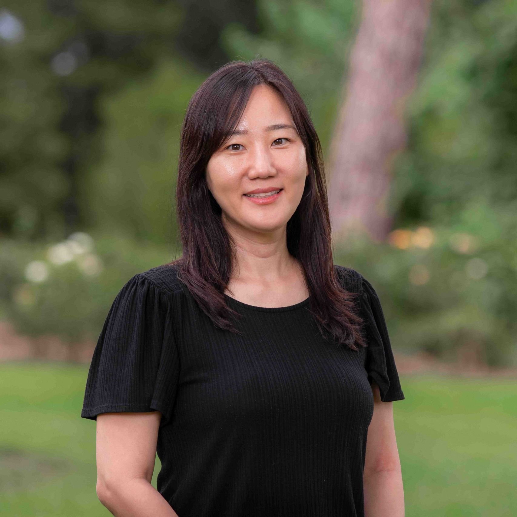 a woman in a black shirt