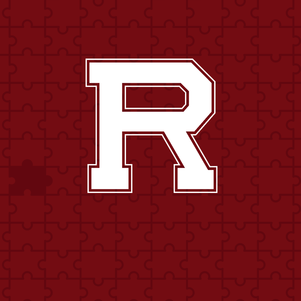a red puzzle with a white letter r