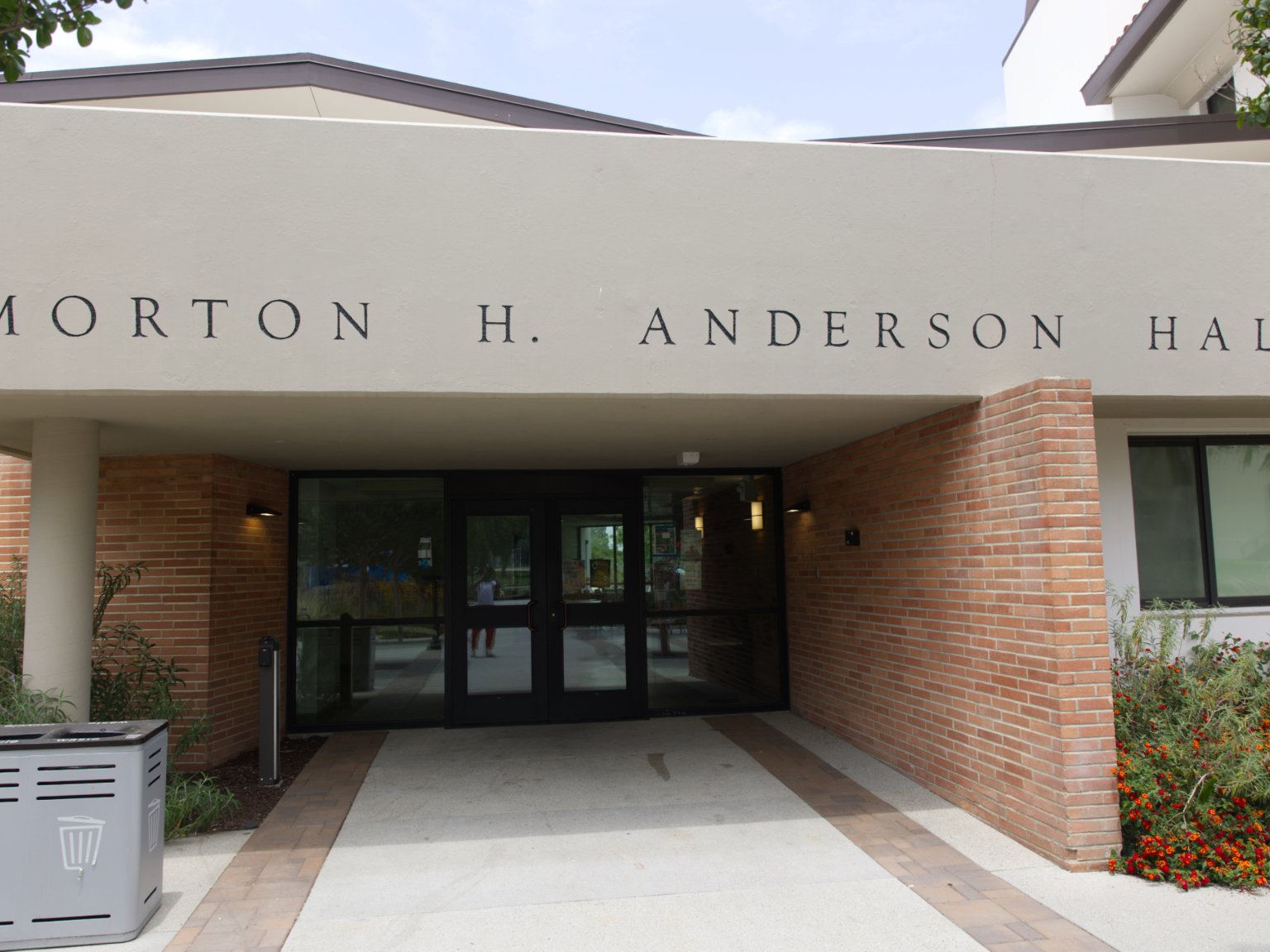a building with a glass door