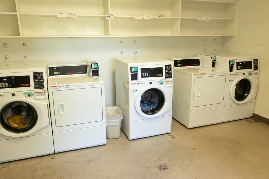 a group of white washing machines