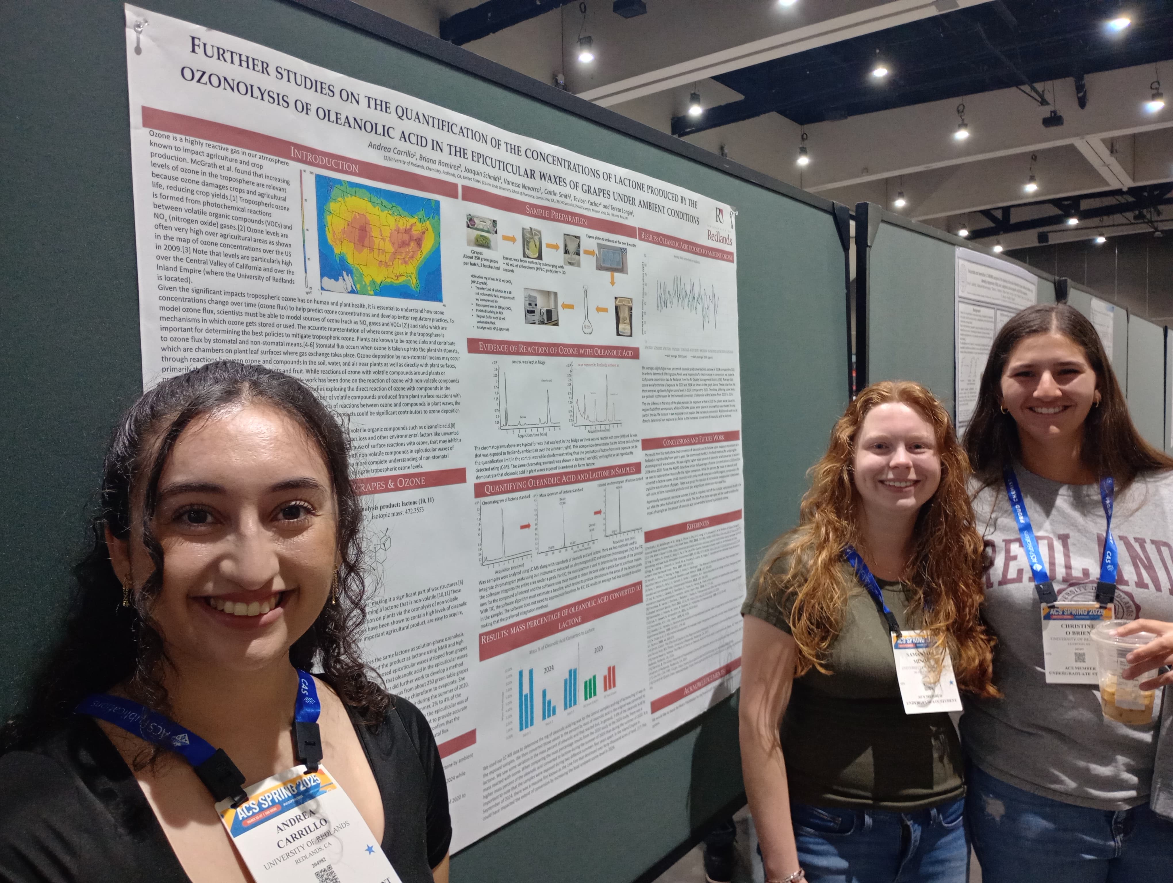 a group of women standing in front of a poster
